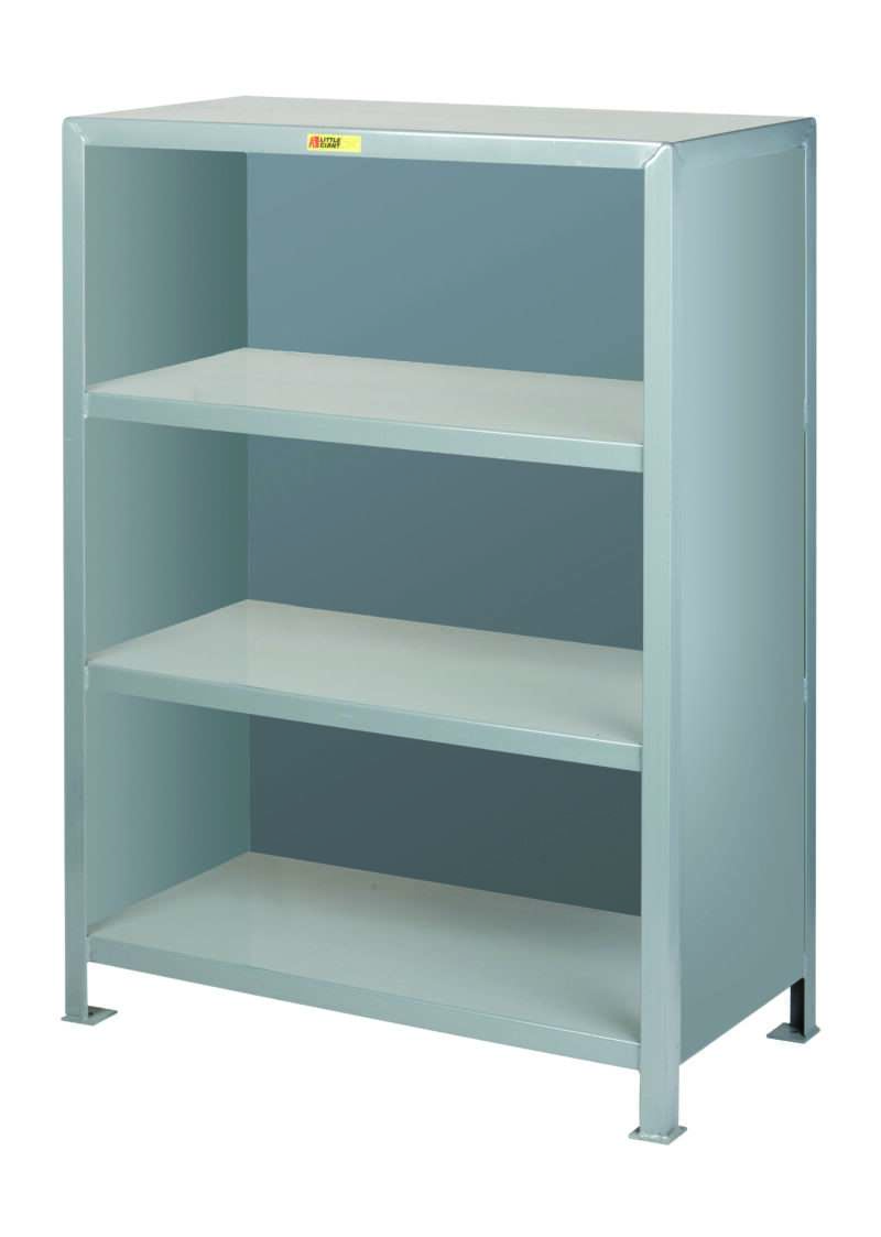Little Giant welded steel closed shelving, 2000 lbs shelf capacity, 12ga reinforced shelves, 3 solid sides, 2x2x3/16 uprights, Overall height 72"
