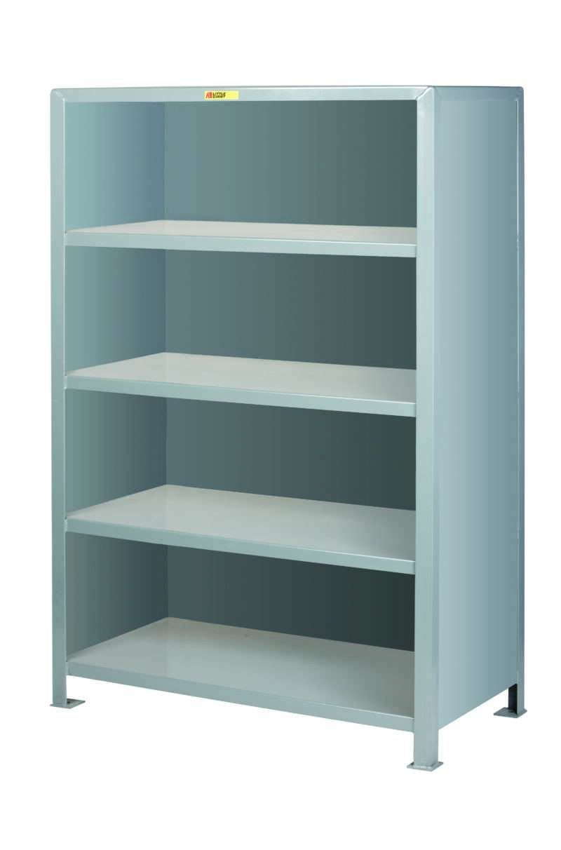 Little Giant welded steel closed shelving, 2000 lbs shelf capacity, 12ga reinforced shelves, 3 solid sides, 2x2x3/16 uprights, Overall height 72"