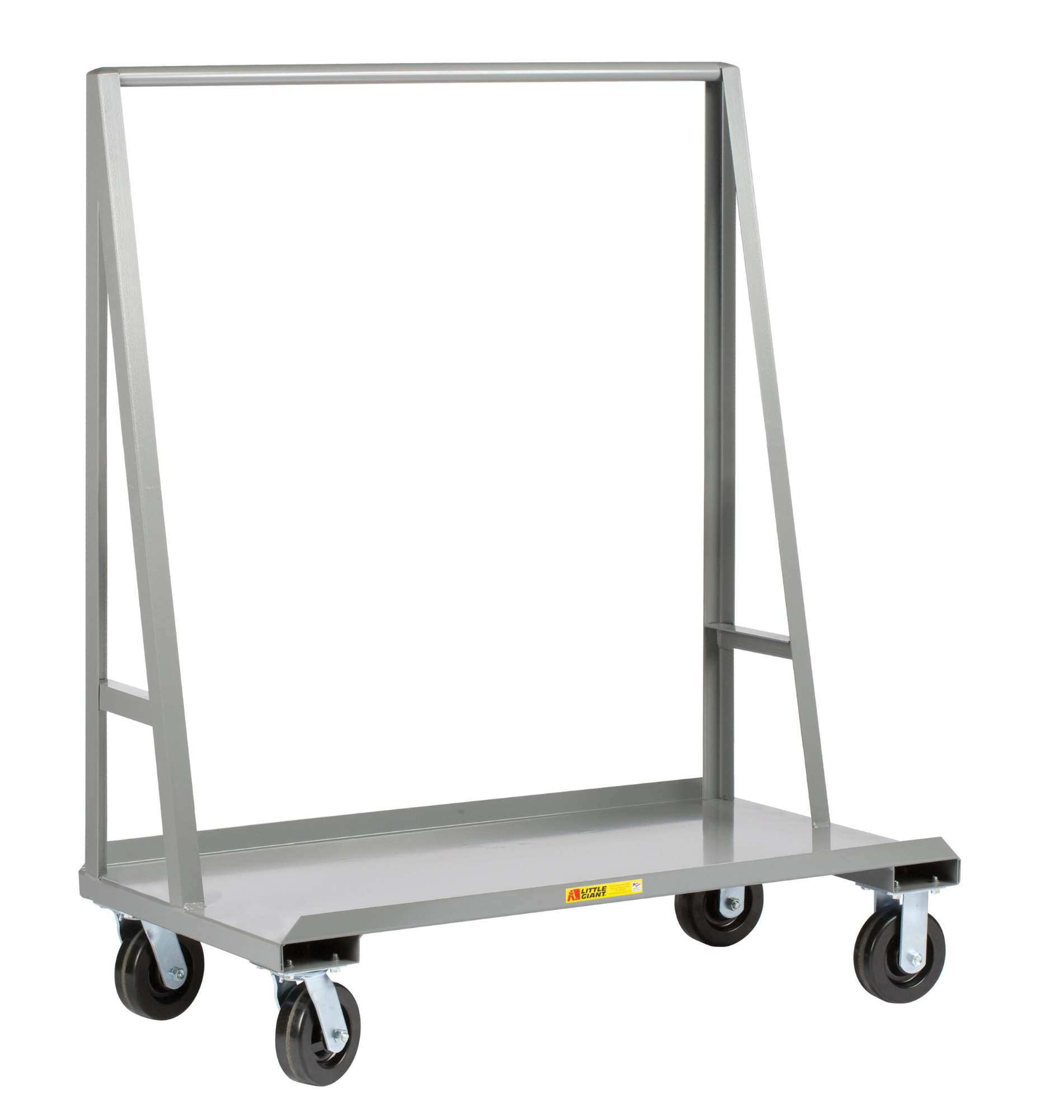 Little Giant, A-frame sheet & panel truck, 3600 lbs capacity, 12ga deck, 1-1/2" front lip, 17-1/2" base depth, Overall height 57", 6" wheels, Available with 4 swivel casters or 2 rigid and 2 swivel, Available with floor lock