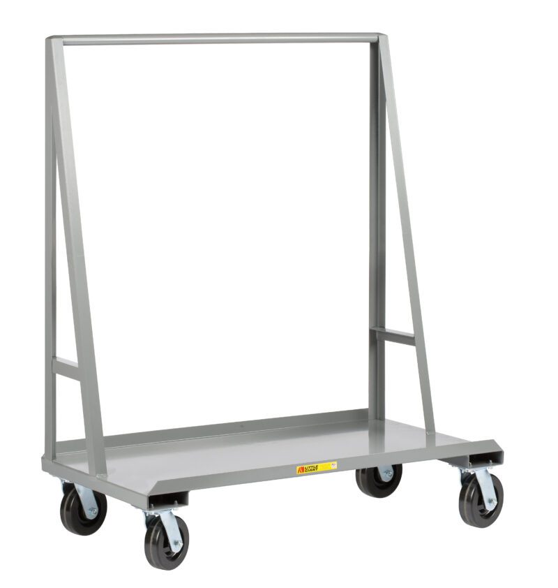 Little Giant, A-frame sheet & panel truck, 3600 lbs capacity, 12ga deck, 1-1/2" front lip, 17-1/2" base depth, Overall height 57", 6" wheels, Available with 4 swivel casters or 2 rigid and 2 swivel, Available with floor lock