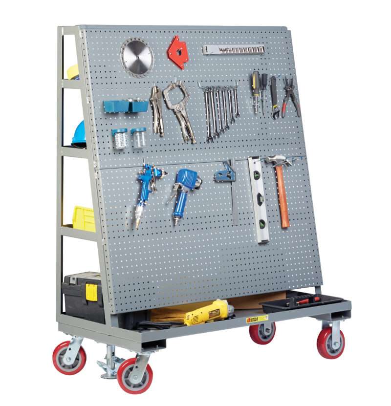 Little Giant mobile pegboard w/back shelf storage, 2000 lbs capacity, Overall height 60", Four storage shelves, 6" wheels