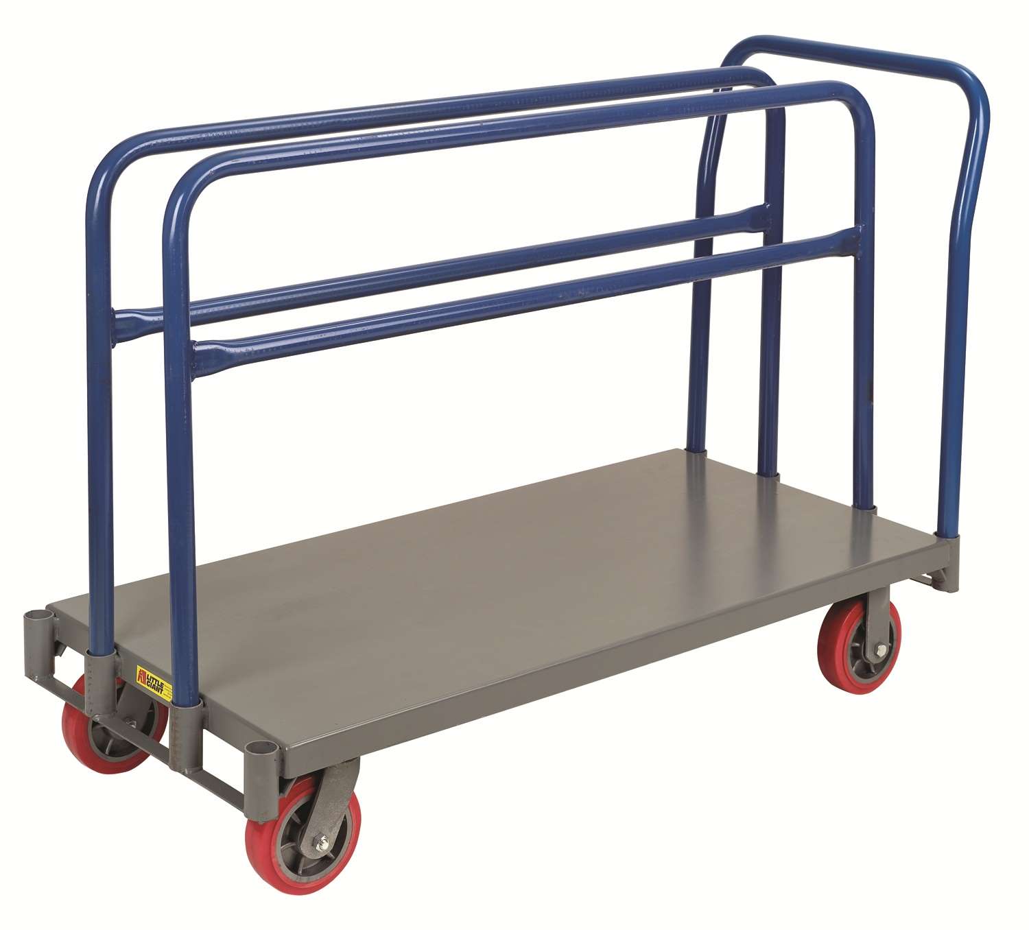 Little Giant, Adjustable sheet & panel truck, 3600 lbs capacity, 12ga deck, 2 uprights extend 27" above deck, 4 upright positions, 2 rigid and 2 swivel casters, 6" wheels, Overall height 36", Additional uprights available
