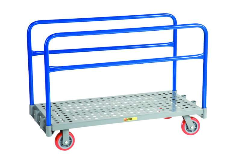 Little Giant, Perforated adjustable sheet & panel truck, 2000 lbs capacity, Perforated 12ga deck, 2 upright dividers, Upright extend 27" above deck, Uprights can be placed in four positions, 2 rigid and 2 swivel casters, 6" wheels