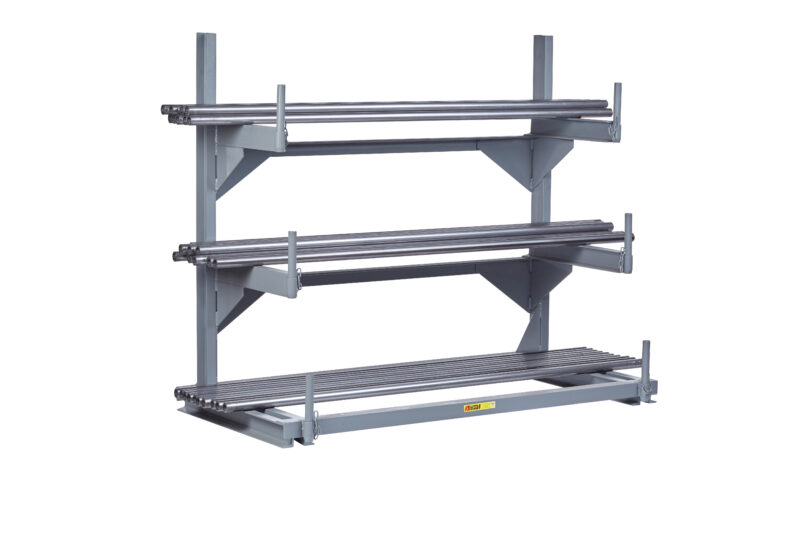 Little Giant mobile cantilever rack, 1500 lbs level capacity, 4000 lbs total capacity, removable retainer pipes, Overall height 51", Lag holes