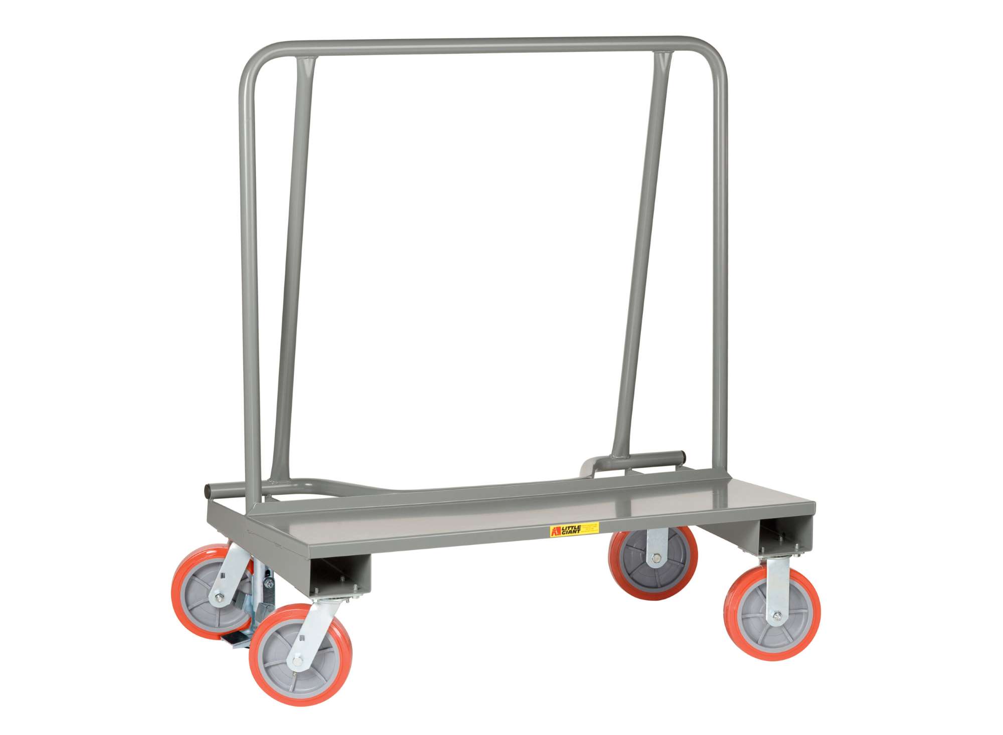Little Giant, Drywall cart, 2000 lbs capacity, 12ga deck, 14" x 44" deck, Available with 4 swivel casters or 2 rigid and 2 swivel casters with floor lock, Overall 24"W x 22"L x 51"H