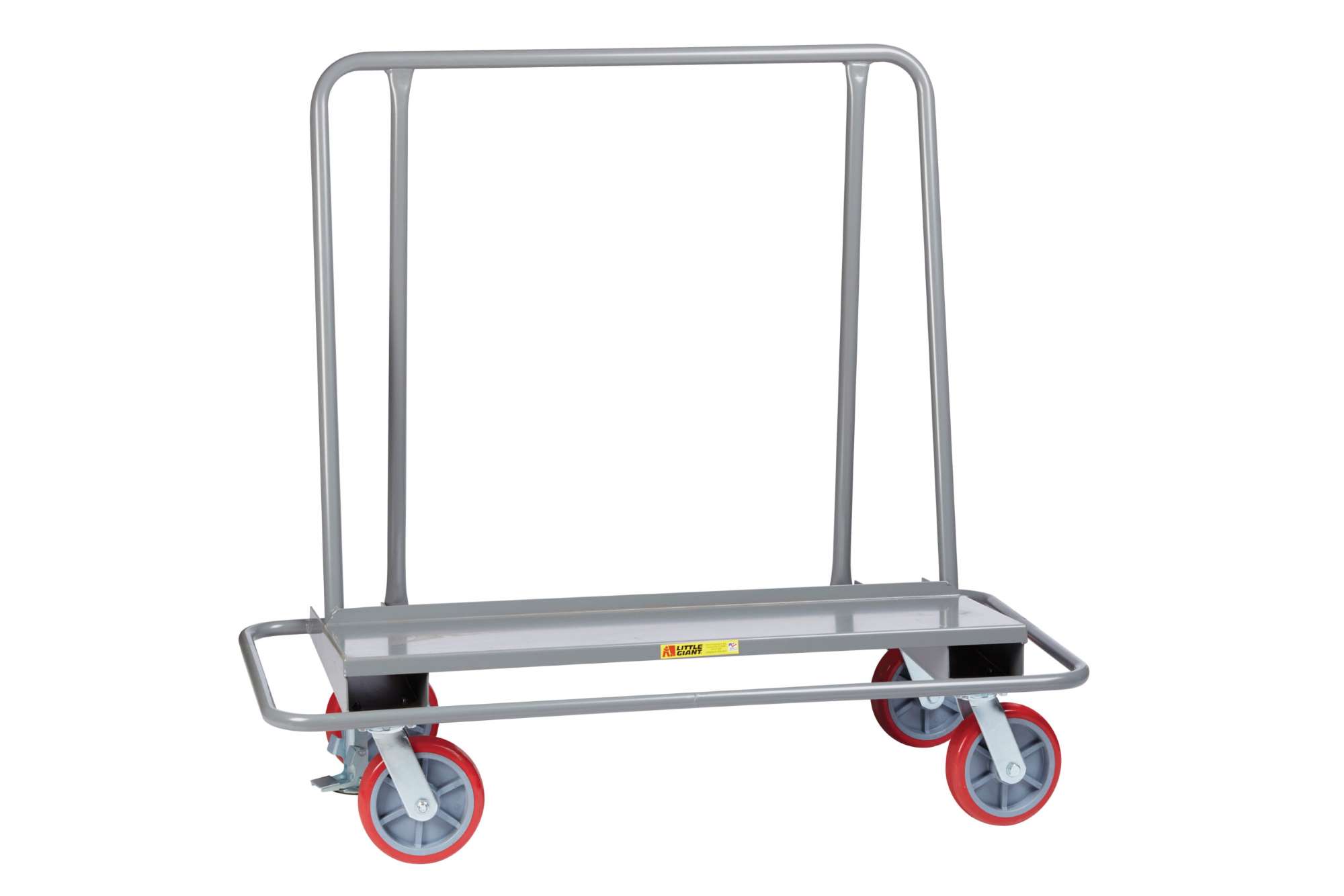 Little Giant, Drywall cart with steel bumper frame, 2000 lbs capacity, Tube steel bumper, 12ga deck, 14"x44" deck, Avialable with 4 swivel casters or 2 rigid / 2 swivel casters with floor lock, 8"wheels, Overall 26"W x 54"L x 51"H