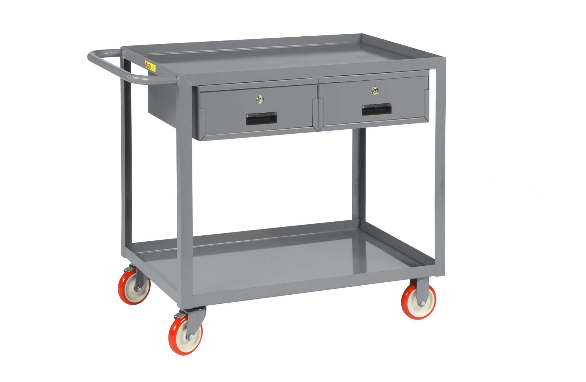 Service Cart with 2 Storage Drawers and Lipped Shelves