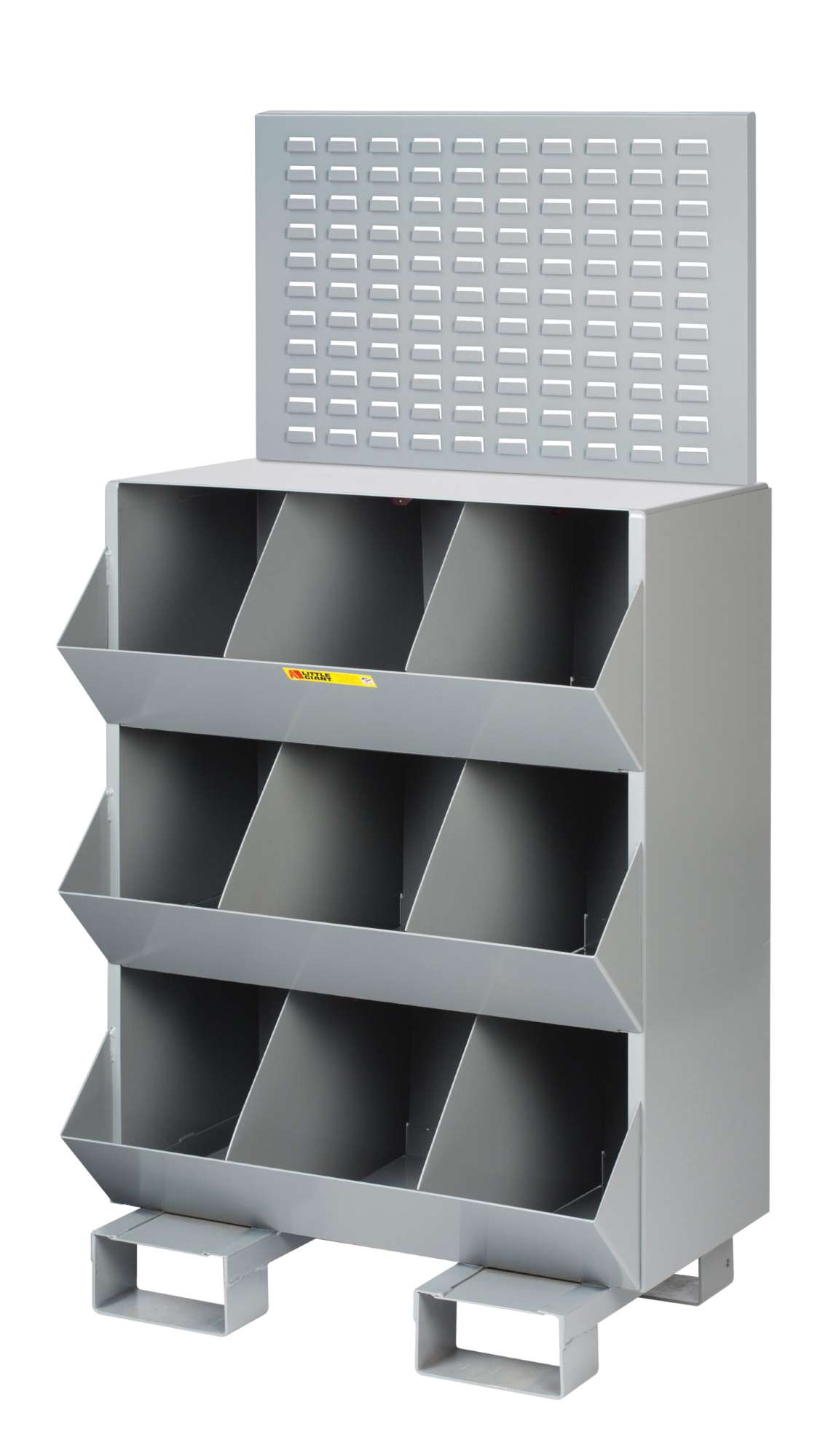 Little Giant storage bins with Louvered Panel, small parts storage bins, Welded Steel storage bins, 9 compartment storage bins, Forkliftable, includes Louvered panels for hanging plastic bins