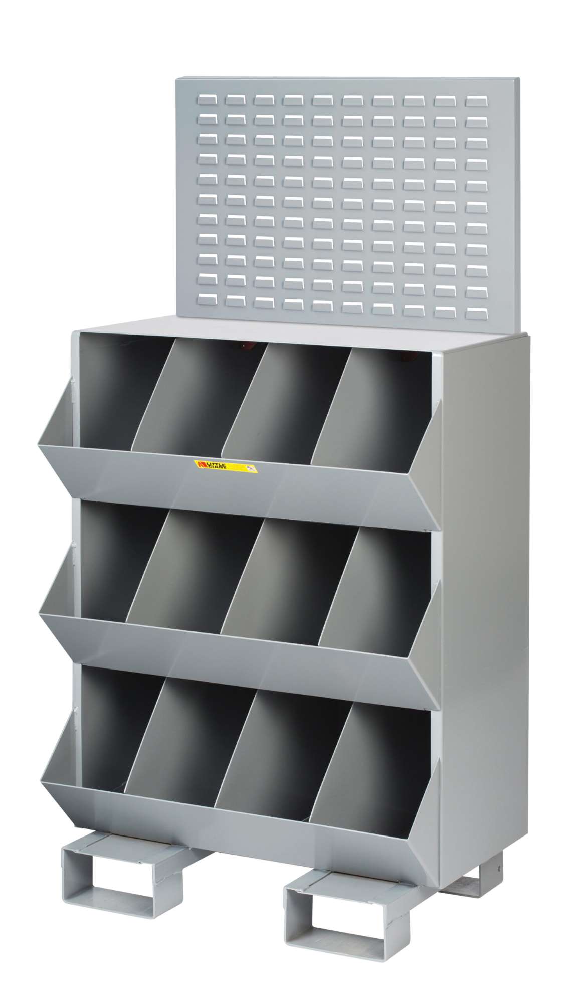 Little Giant storage bins with Louvered Panel, small parts storage bins, Welded Steel storage bins, 12 compartment storage bins, Forkliftable, includes Louvered panels for hanging plastic bins