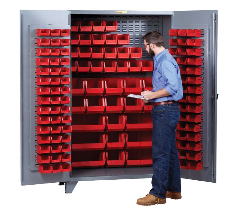 Little Giant steel storage bin cabinet, Louvered panel cabinet, Secure storage