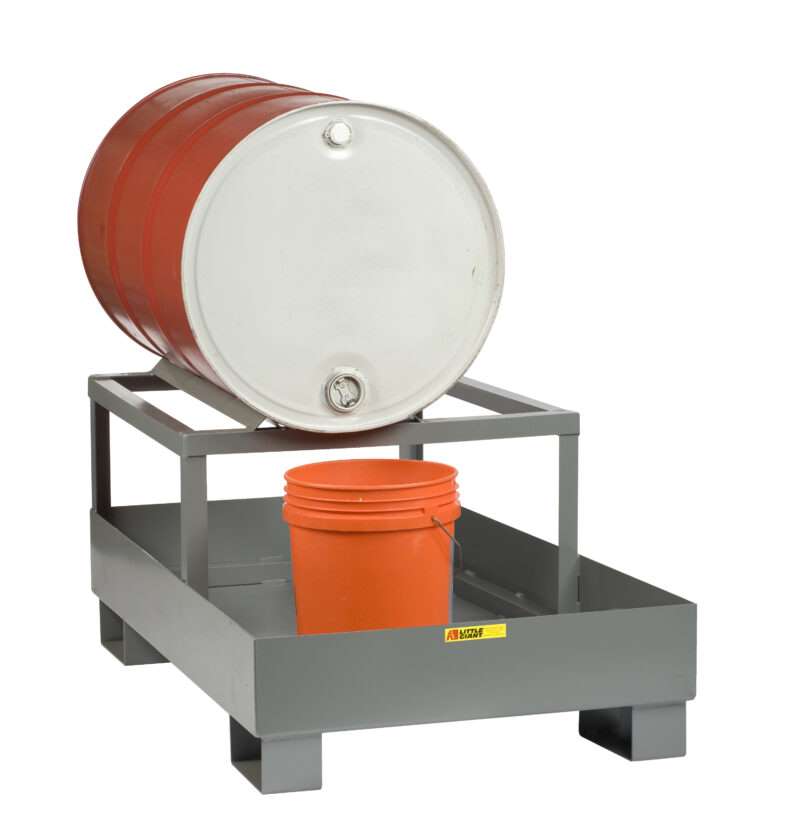 Little Giant, Spill control platform with drum rack, 1600 lbs capacity, 12ga deck, One-drum unit 33 gal capacity, Two-drum unit 66 gal capacity, Forkliftable