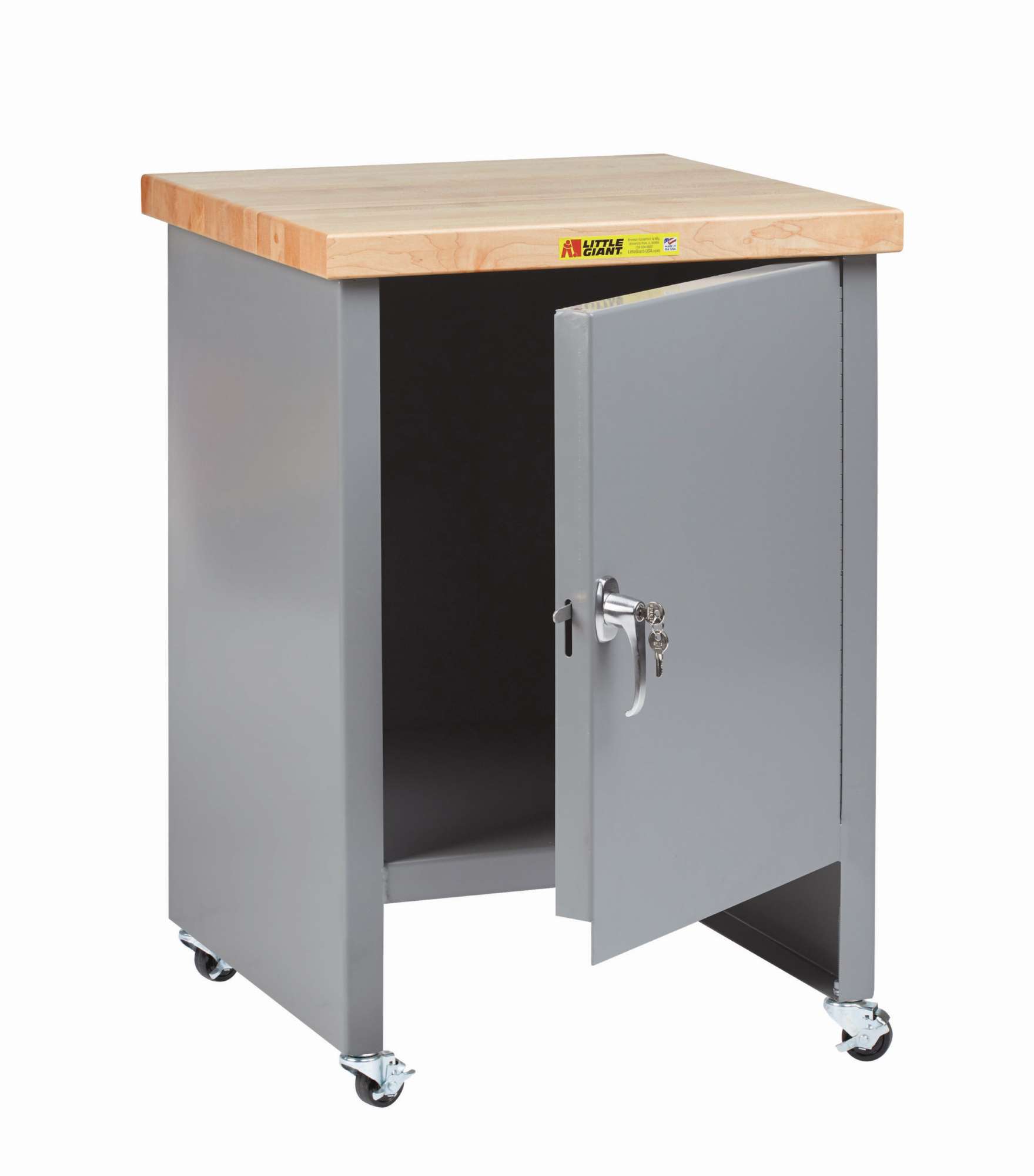 Compact Work Center Cabinet with Locking Door, 3" Rubber Stem Casters